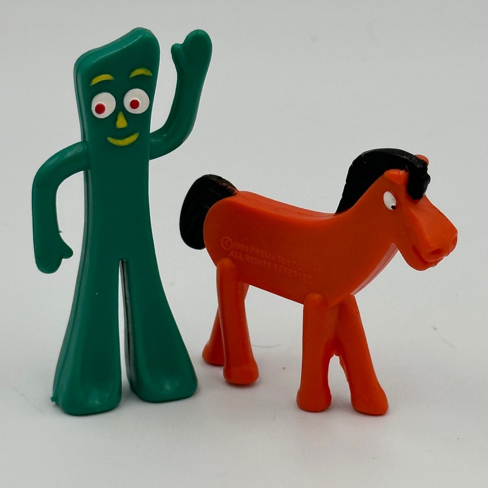 VTG 1989 Prema Toy / Playskool Gumby and Pokey PVC Figures Hong Kong 2pc kitch